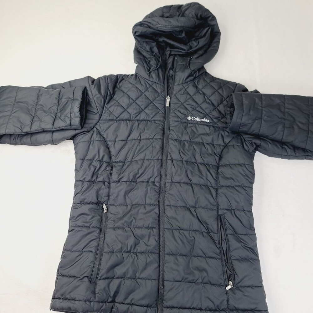 Columbia Women's Black Light Goose Down Hooded Snow Puffer Jacket Size S‎